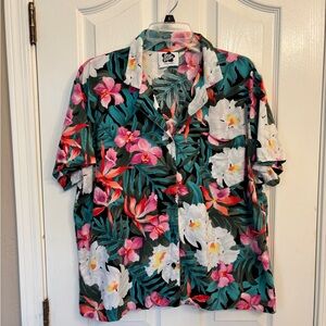 Hilo Hattie Hawaii Vibrant Floral Button Down Shirt Women’s Large Vintage